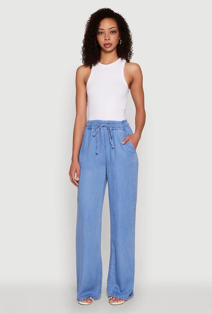 Womens WAX Chambray Palazzo Pants, Blue, Size L