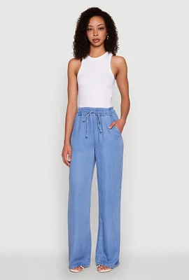 Womens WAX Chambray Palazzo Pants, Blue, Size L