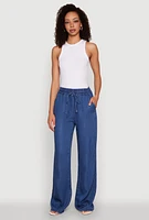 Womens WAX Chambray Palazzo Pants, Blue,