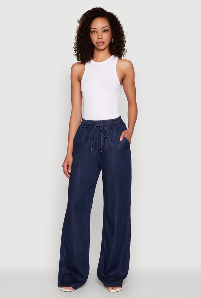 Womens WAX Chambray Palazzo Pants, Blue,