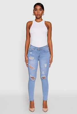 Womens WAX Mid Rise Distressed Jeans, Blue, Size 1