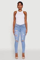 Womens WAX Mid Rise Distressed Jeans, Blue, Size 1