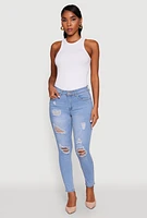 Womens WAX Mid Rise Distressed Jeans, Blue, Size 1