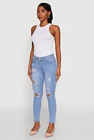Womens WAX Mid Rise Distressed Jeans, Blue, Size 1