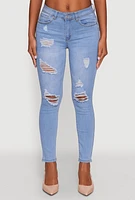 Womens WAX Mid Rise Distressed Jeans, Blue, Size 1