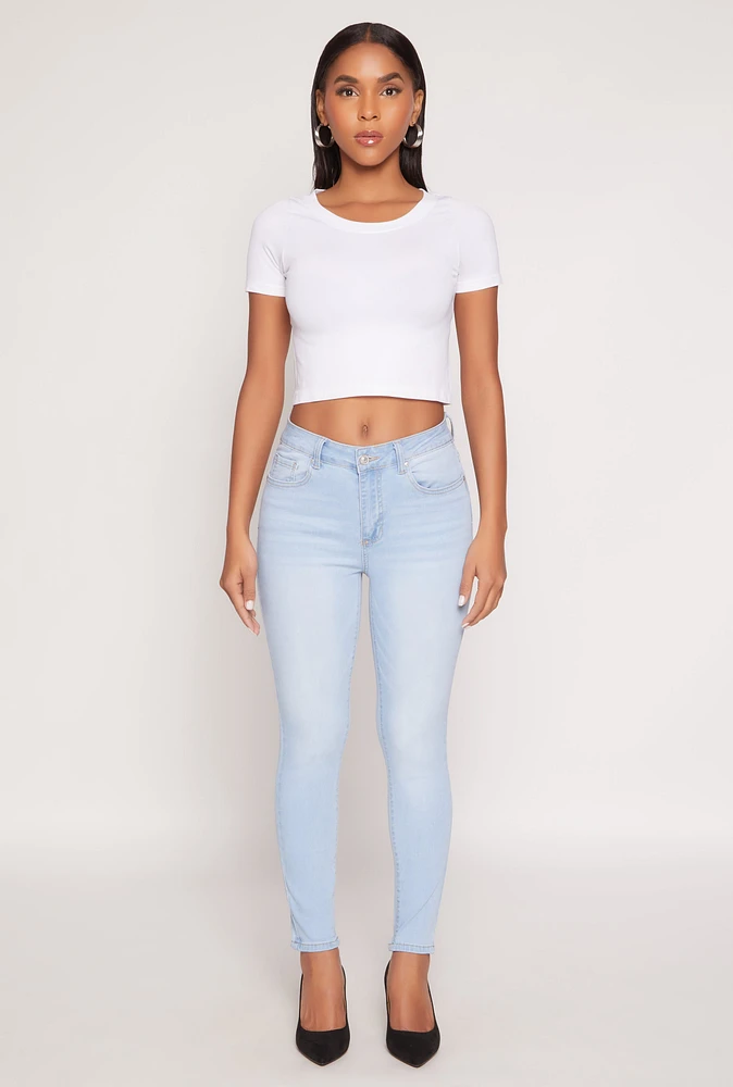 Womens WAX Stretch High Waisted Skinny Jeans, Blue,