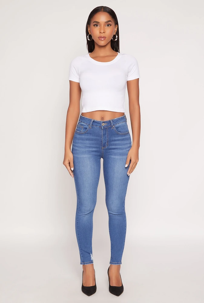 Womens WAX Frayed Detail Skinny Jeans, Blue, Size 5