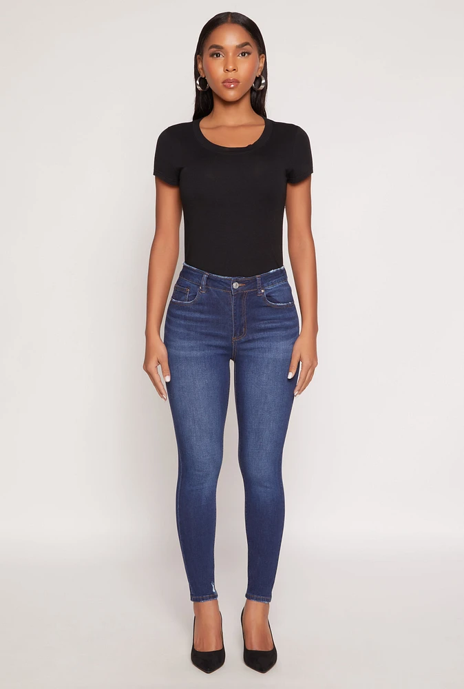 Womens WAX Frayed Detail Skinny Jeans, Blue, Size 0
