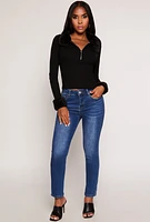 Womens WAX Whiskered Straight Leg Jeans, Blue, Size 0