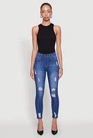 Womens WAX Distressed Frayed Skinny Jeans, Blue, Size 1