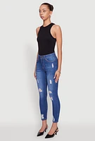 Womens WAX Distressed Frayed Skinny Jeans, Blue, Size 1