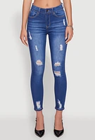 Womens WAX Distressed Frayed Skinny Jeans, Blue, Size 1