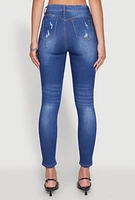 Womens WAX Distressed Frayed Skinny Jeans, Blue, Size 1