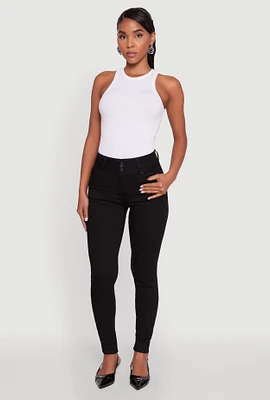 Womens WAX 3 Button Skinny Jeans, Black,