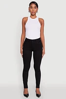 Womens WAX 3 Button Skinny Jeans, Black,