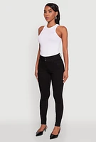 Womens WAX 3 Button Skinny Jeans, Black,