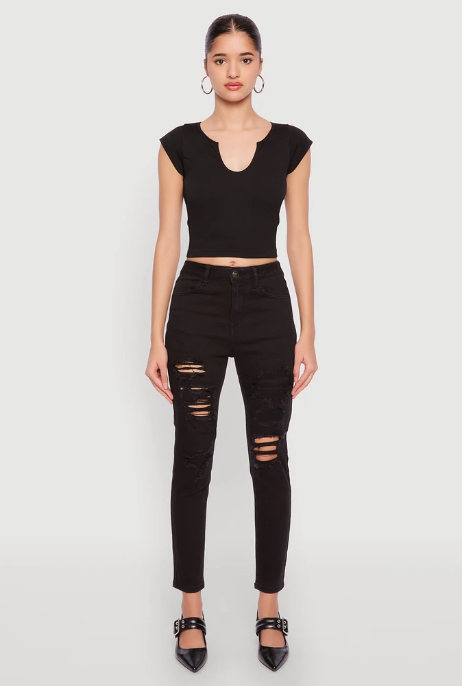 Womens WAX Distressed Patch and Repair Skinny Jeans, Black, Size 11