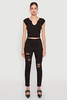 Womens WAX Distressed Patch and Repair Skinny Jeans, Black, Size 11