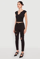 Womens WAX Distressed Patch and Repair Skinny Jeans, Black, Size 7