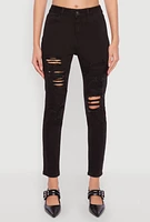 Womens WAX Distressed Patch and Repair Skinny Jeans, Black, Size 11