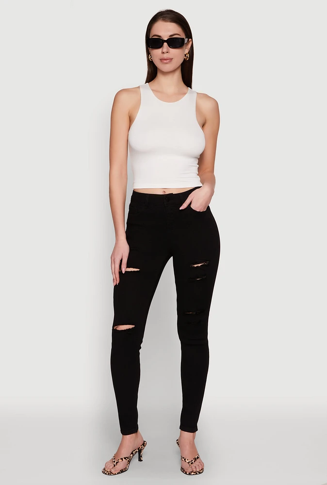 Womens WAX Ripped Skinny Jeans, Black, Size 9