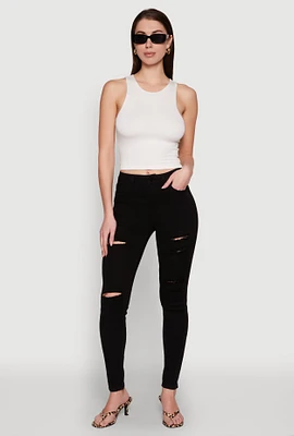 Womens WAX Ripped Skinny Jeans, Black, Size 9