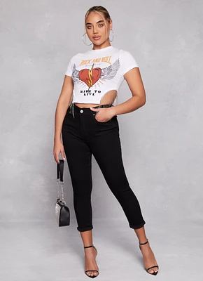Womens WAX High Waist Rolled Cuff Denim Jeans,