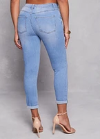 Womens WAX High Waist Rolled Cuff Denim Jeans, Blue,