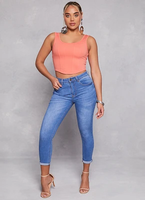 Womens WAX High Waist Rolled Cuff Denim Jeans,