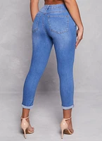 Womens WAX High Waist Rolled Cuff Denim Jeans, Blue,