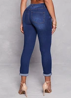 Womens WAX High Waist Rolled Cuff Denim Jeans, Blue,