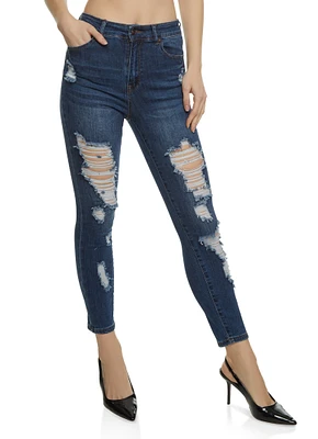 Womens WAX High Rise Distressed Skinny Jeans, Blue,