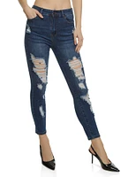 Womens WAX High Rise Distressed Skinny Jeans, Blue,