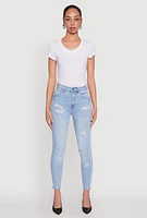Womens WAX Whiskered Distressed Jeans, Blue, Size 13