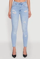 Womens WAX Whiskered Distressed Jeans, Blue, Size 13