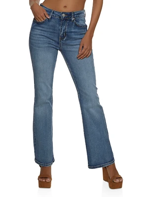 Womens WAX Acid Wash Boot Cut Jeans, Blue,