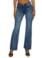 Womens WAX Acid Wash Boot Cut Jeans, Blue,