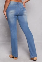 Womens WAX Acid Wash High Waisted Boot Cut Jeans, Blue, Size 3