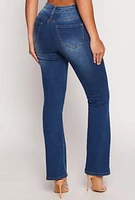 Womens WAX Acid Wash High Waisted Boot Cut Jeans, Blue, Size 1