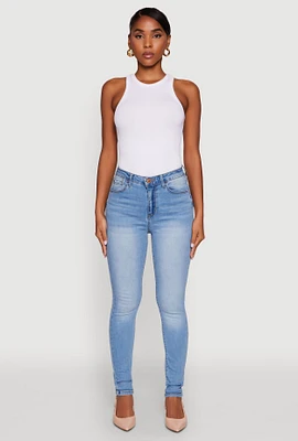 Womens WAX Whiskered Rolled Cuff Skinny Jeans, Blue,