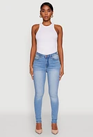 Womens WAX Whiskered Rolled Cuff Skinny Jeans, Blue,