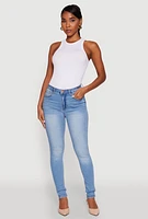 Womens WAX Whiskered Rolled Cuff Skinny Jeans, Blue,