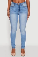Womens WAX Whiskered Rolled Cuff Skinny Jeans, Blue,