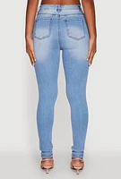 Womens WAX Whiskered Rolled Cuff Skinny Jeans, Blue,
