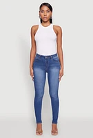 Womens WAX Whiskered Rolled Cuff Skinny Jeans, Blue,