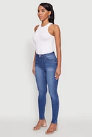 Womens WAX Whiskered Rolled Cuff Skinny Jeans, Blue,