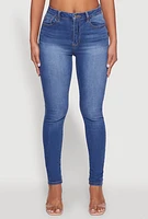 Womens WAX Whiskered Rolled Cuff Skinny Jeans, Blue,