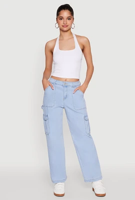 Womens WAX Cargo Straight Leg Carpenter Jeans, Blue, Size 11