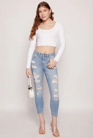Womens WAX Distressed Ankle Skinny Jeans, Blue,