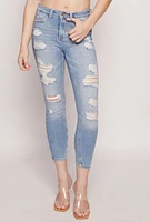 Womens WAX Distressed Ankle Skinny Jeans, Blue,
